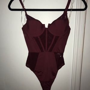 maroon bustier body suit